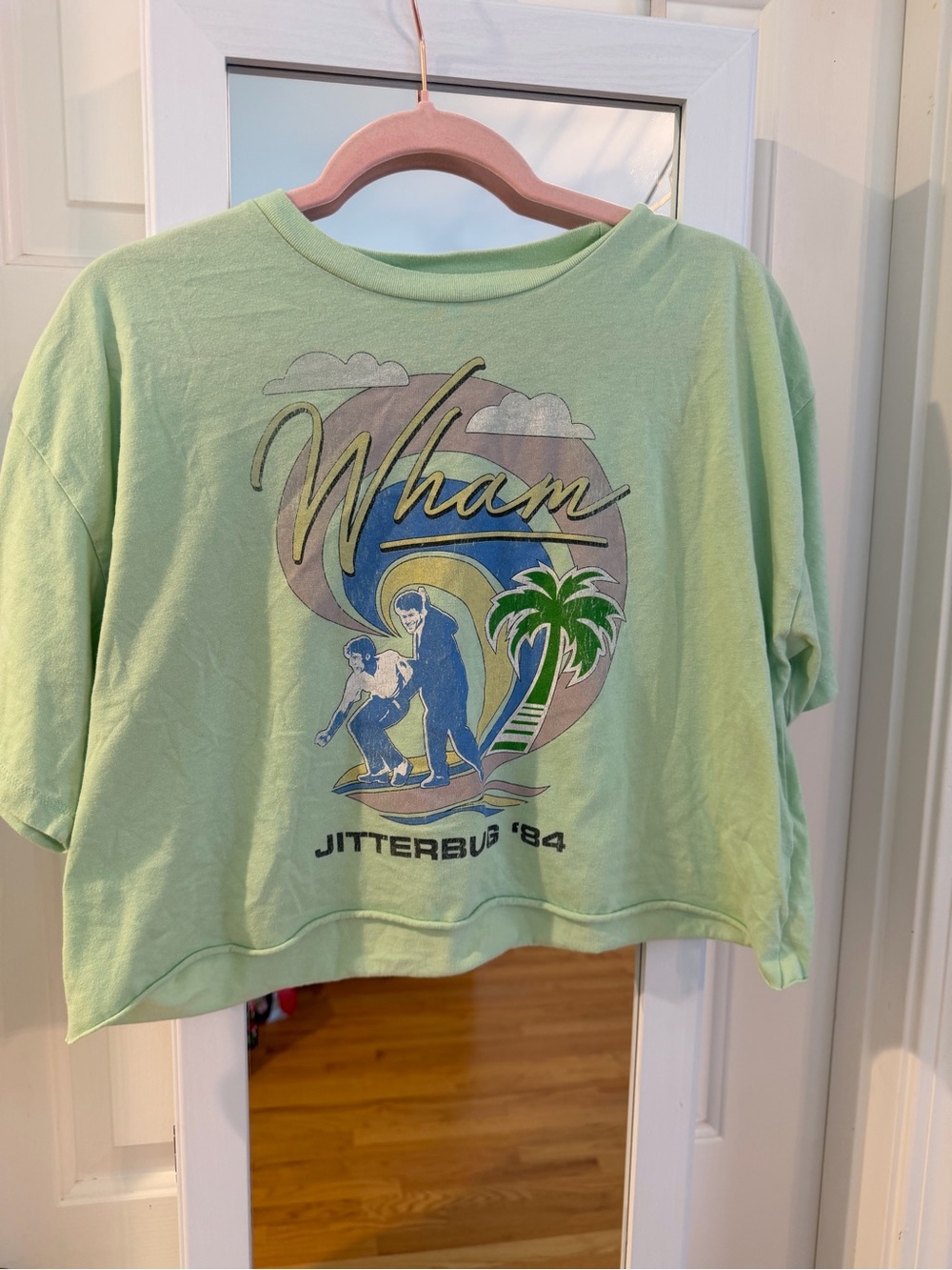 Cropped Oversized 'Wham' Graphic Tee - Light Green